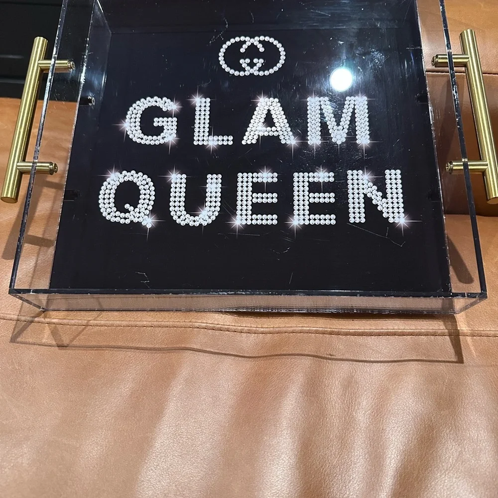 Chic Black Tray with Gold Handles 12x12